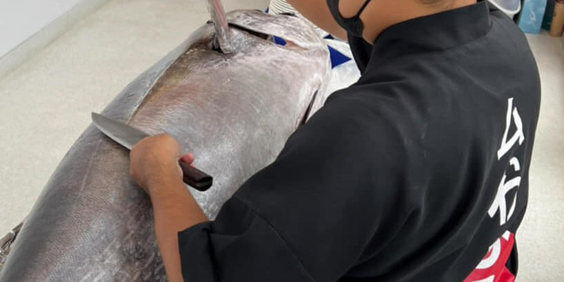 จัดเลี้ยงรวมรุ่นที่หัวหิน คุณลูกค้าอยากได้ปลาทูน่าไซใหญ่แล่โช ตัวนี้ 60 กิโลกรัม