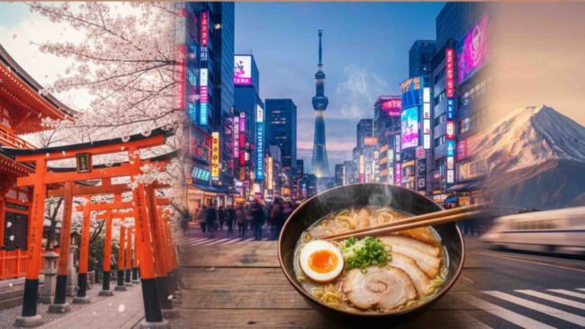 คู่มือเที่ยวญี่ปุ่นฉบับสมบูรณ์สำหรับมือใหม่ คู่มือเที่ยวญี่ปุ่น 2025 ที่รวมภาพสัญลักษณ์สำคัญทั้งภูเขาไฟฟูจิ, วัดในเกียวโต, และแสงสีของโตเกียว