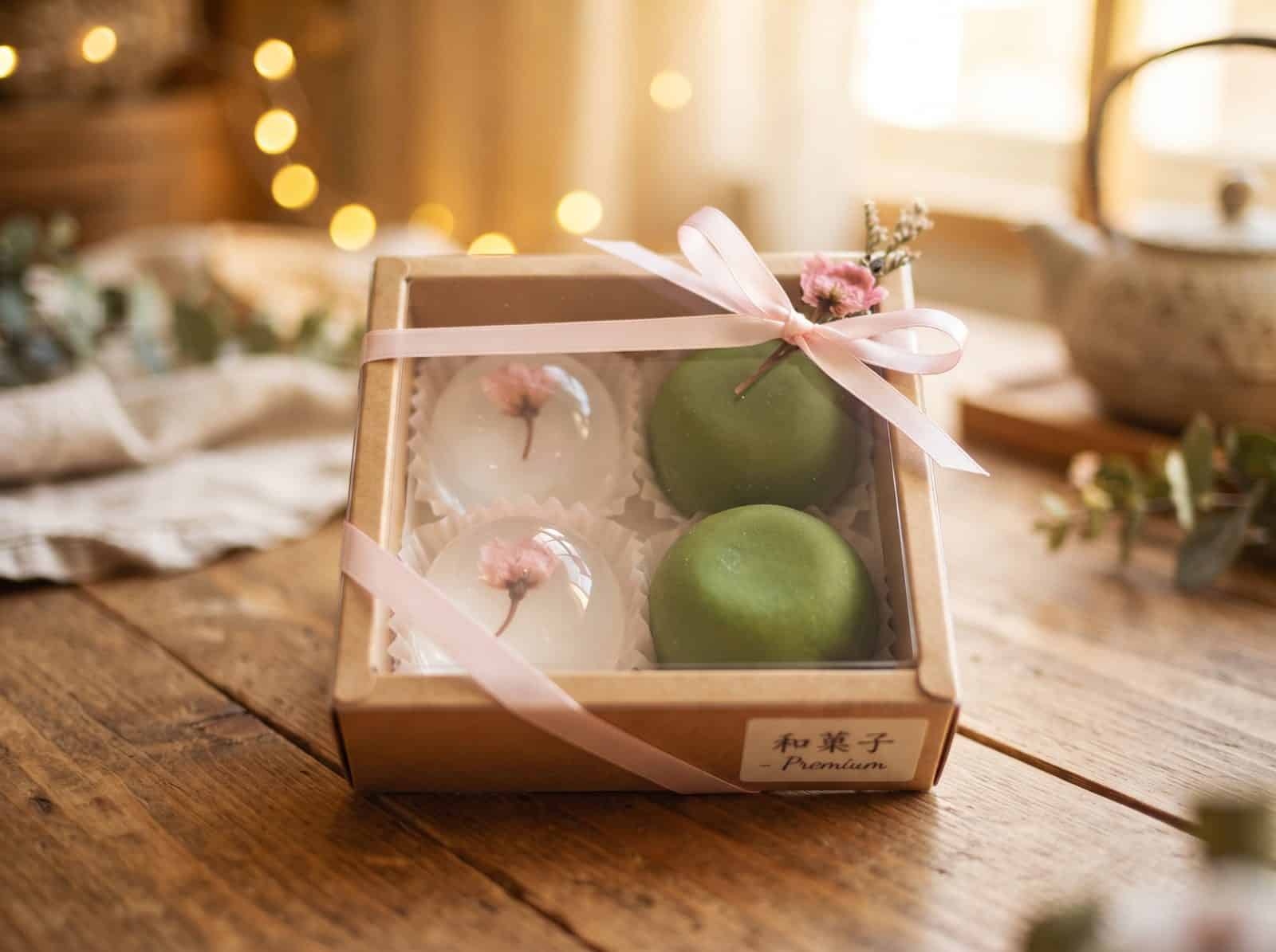 Gift Box S ขนมญี่ปุ่น โมจิหยดน้ำ ไดฟุกุมัทฉะ กล่องคราฟฝาใส ของชำร่วย