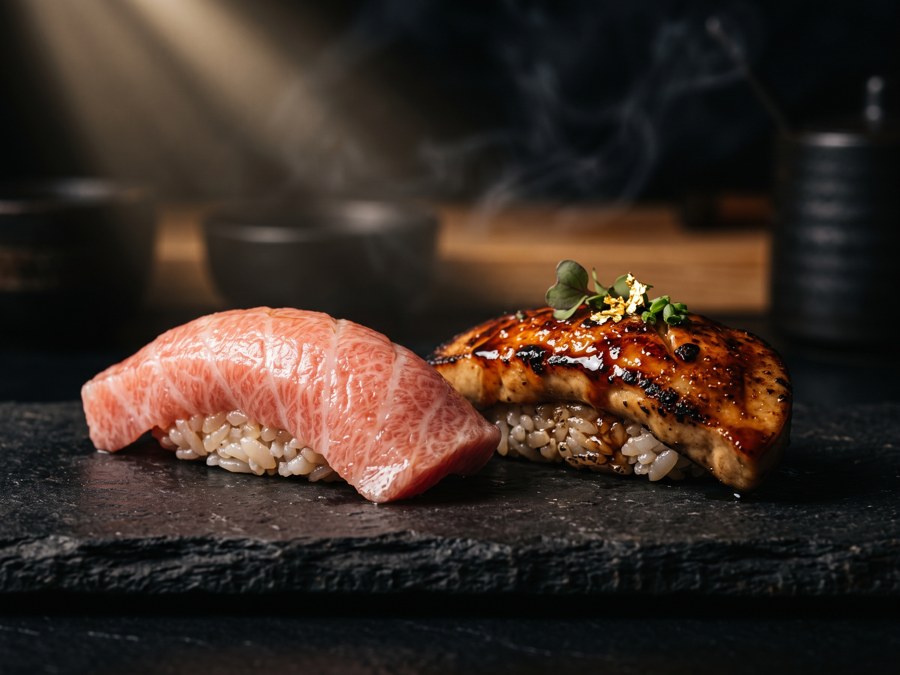 Fusion Cocktail Platinum ซูชิ Otoro ทูน่าครีบน้ำเงิน Foie Gras