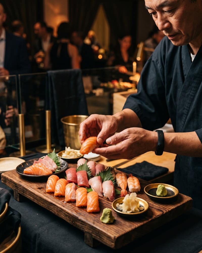 ซูชิซาชิมิฮาลาลพรีเมียม แซลมอนสดวิบวับ ปั้นสดหน้างาน